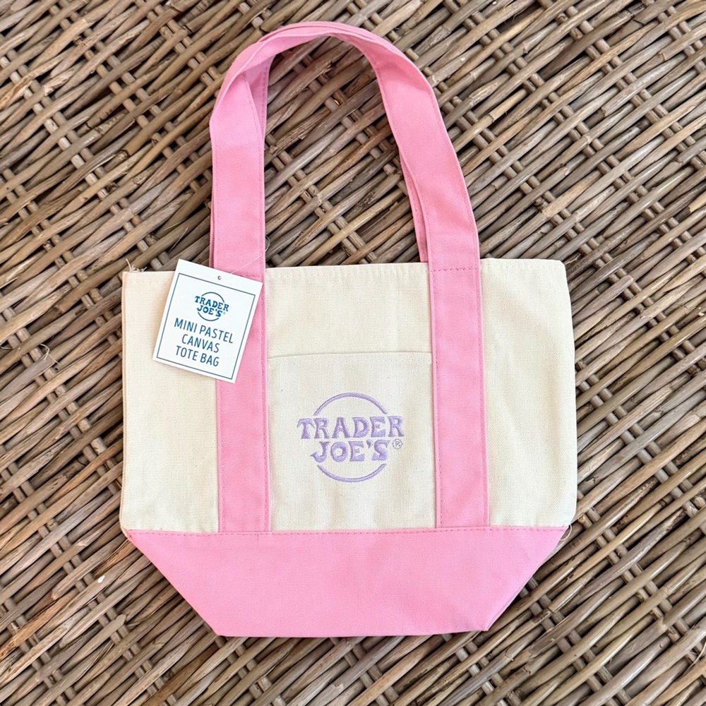 New! Trader Joe's mini tote bag- pink - perfect for Easter basket!